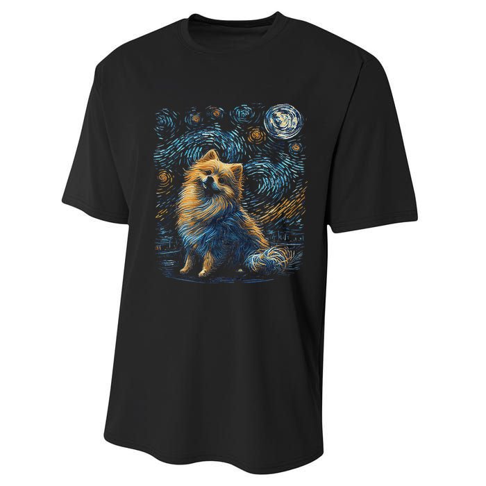 Pomeranian Dog Starry Night Dogs Lover Gifts Graphic Performance Sprint T-Shirt