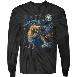 Pomeranian Dog Starry Night Dogs Lover Gifts Graphic Tie-Dye Long Sleeve Shirt