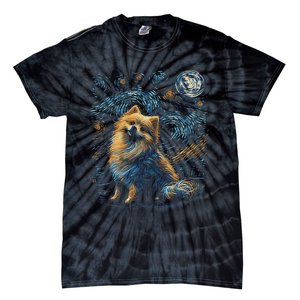 Pomeranian Dog Starry Night Dogs Lover Gifts Graphic Tie-Dye T-Shirt