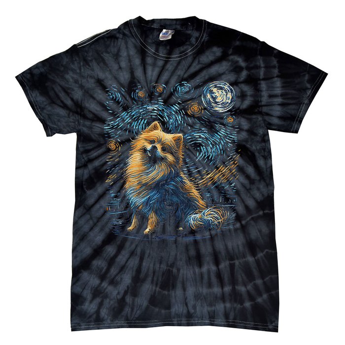 Pomeranian Dog Starry Night Dogs Lover Gifts Graphic Tie-Dye T-Shirt