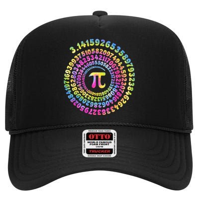 Pi Day Spiral Pi Tie Dye Numbers Math Tee Pi Day 3.14 High Crown Mesh Back Trucker Hat