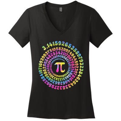 Pi Day Spiral Pi Tie Dye Numbers Math Tee Pi Day 3.14 Women's V-Neck T-Shirt