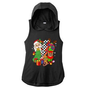 Pomeranian Dog Santa Claus Christmas Retro Pomeranian Xmas Gift Ladies PosiCharge Tri-Blend Wicking Draft Hoodie Tank