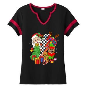 Pomeranian Dog Santa Claus Christmas Retro Pomeranian Xmas Gift Ladies Halftime Notch Neck Tee