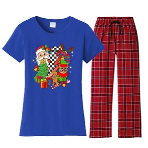 Pomeranian Dog Santa Claus Christmas Retro Pomeranian Xmas Gift Women's Flannel Pajama Set