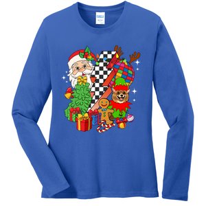 Pomeranian Dog Santa Claus Christmas Retro Pomeranian Xmas Gift Ladies Long Sleeve Shirt