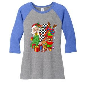 Pomeranian Dog Santa Claus Christmas Retro Pomeranian Xmas Gift Women's Tri-Blend 3/4-Sleeve Raglan Shirt