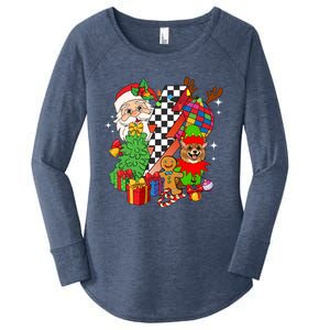 Pomeranian Dog Santa Claus Christmas Retro Pomeranian Xmas Gift Women's Perfect Tri Tunic Long Sleeve Shirt