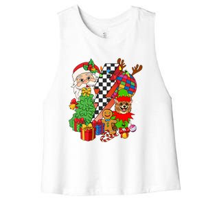 Pomeranian Dog Santa Claus Christmas Retro Pomeranian Xmas Gift Women's Racerback Cropped Tank