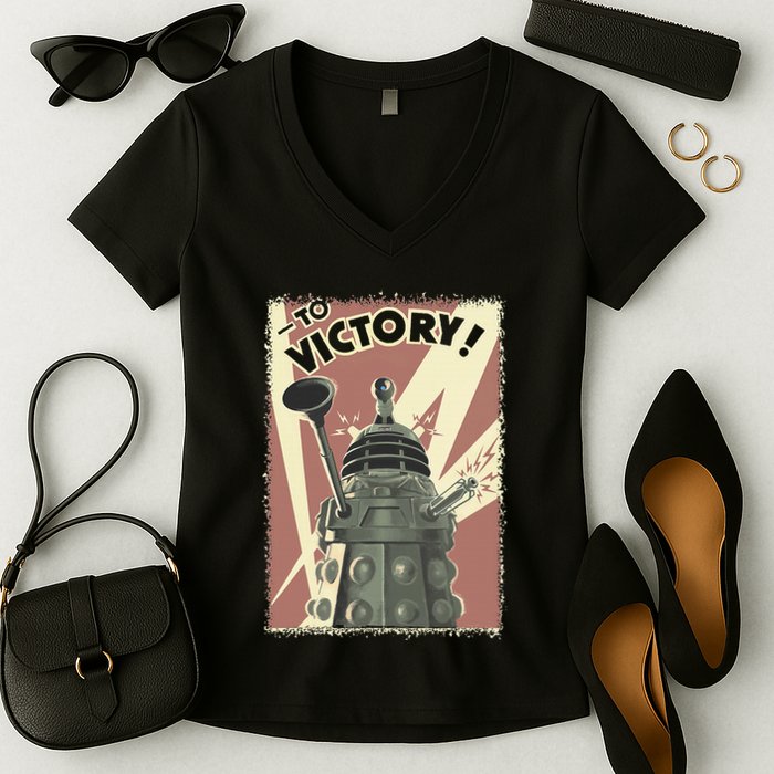 Propoganda Dalek Scifi Fan 60th Anniversary Women's V-Neck T-Shirt
