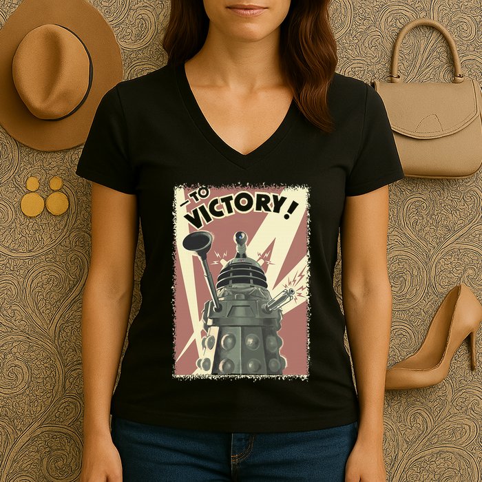 Propoganda Dalek Scifi Fan 60th Anniversary Women's V-Neck T-Shirt