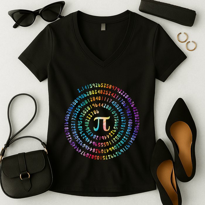 Pi Day Spiral Pi Math Design For Pi Day 3.14 Mathematical Women's V-Neck T-Shirt
