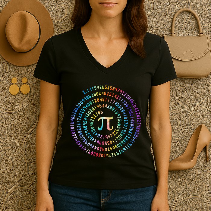 Pi Day Spiral Pi Math Design For Pi Day 3.14 Mathematical Women's V-Neck T-Shirt