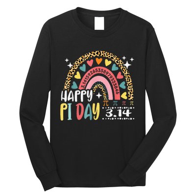 Pi Day Spiral Pi Math Teacher 3.14 Leopard Rainbow Long Sleeve Shirt