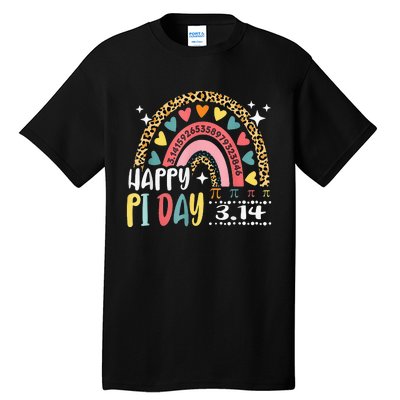 Pi Day Spiral Pi Math Teacher 3.14 Leopard Rainbow Tall T-Shirt