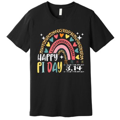 Pi Day Spiral Pi Math Teacher 3.14 Leopard Rainbow Premium T-Shirt