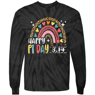 Pi Day Spiral Pi Math Teacher 3.14 Leopard Rainbow Tie-Dye Long Sleeve Shirt