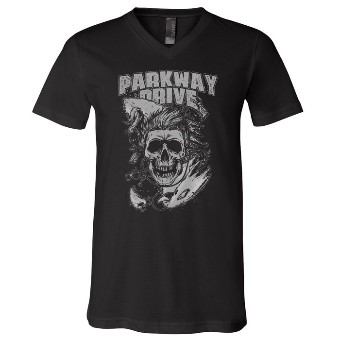 Parkway Drive Surfer Skull Black V-Neck T-Shirt