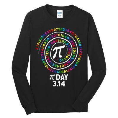 Pi Day Spiral Color Numbers 3 14 Happy Pi Day Tall Long Sleeve T-Shirt