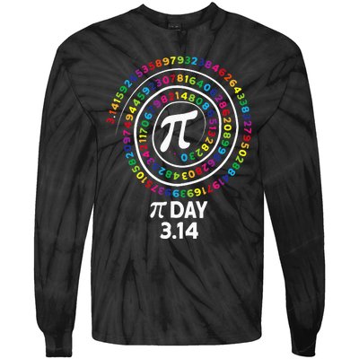 Pi Day Spiral Color Numbers 3 14 Happy Pi Day Tie-Dye Long Sleeve Shirt