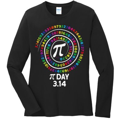 Pi Day Spiral Color Numbers 3 14 Happy Pi Day Ladies Long Sleeve Shirt