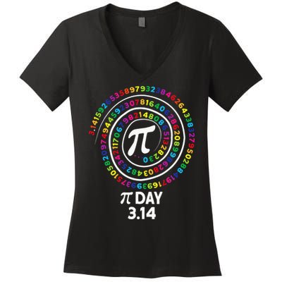 Pi Day Spiral Color Numbers 3 14 Happy Pi Day Women's V-Neck T-Shirt