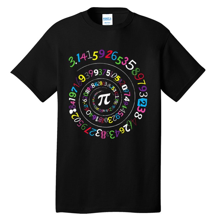 Pi Day Spiral Pi Color Numbers Teacher Student Tall T-Shirt