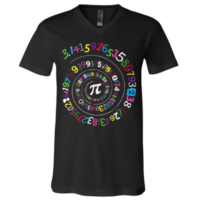 Pi Day Spiral Pi Color Numbers Teacher Student V-Neck T-Shirt