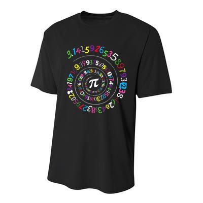 Pi Day Spiral Pi Color Numbers Teacher Student Youth Performance Sprint T-Shirt
