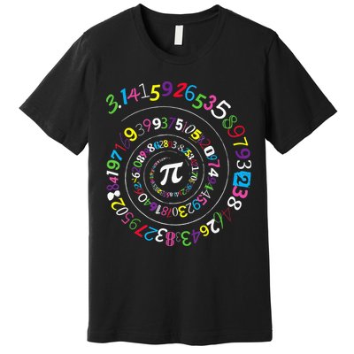 Pi Day Spiral Pi Color Numbers Teacher Student Premium T-Shirt