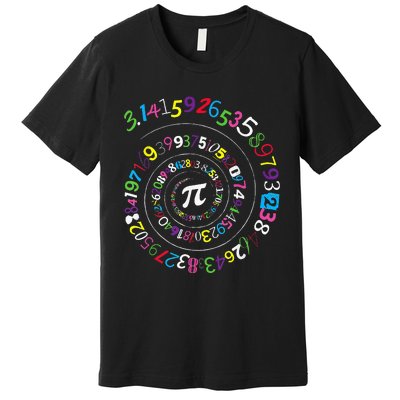 Pi Day Spiral Pi Color Numbers Teacher Student Premium T-Shirt