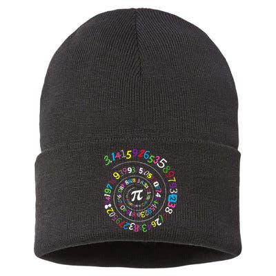 Pi Day Spiral Pi Color Numbers Teacher Student Sustainable Knit Beanie