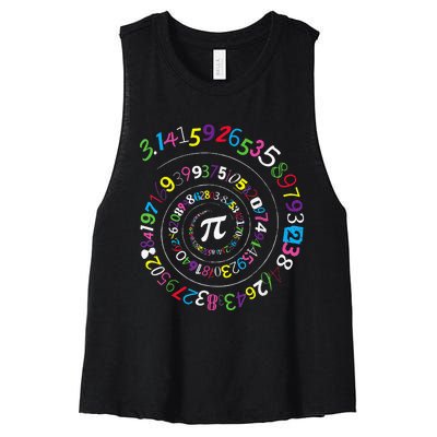 Pi Day Spiral Pi Color Numbers Teacher Student Women's Racerback Cropped Tank