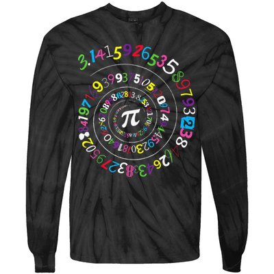 Pi Day Spiral Pi Color Numbers Teacher Student Tie-Dye Long Sleeve Shirt