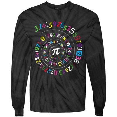 Pi Day Spiral Pi Color Numbers Teacher Student Tie-Dye Long Sleeve Shirt