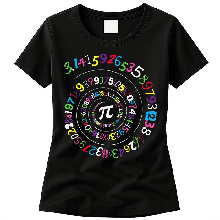 Pi Day Spiral Pi Color Numbers Teacher Student Womens T-Shirt