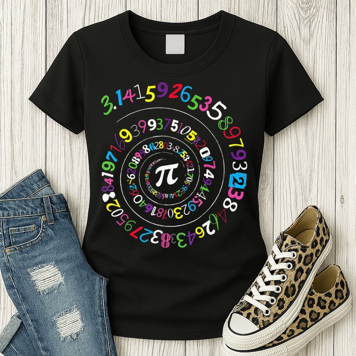 Pi Day Spiral Pi Color Numbers Teacher Student Womens T-Shirt