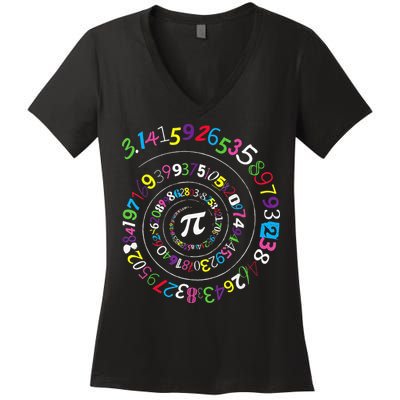 Pi Day Spiral Pi Color Numbers Teacher Student Women's V-Neck T-Shirt