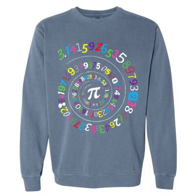 Pi Day Spiral Pi Color Numbers Teacher Student Garment-Dyed Sweatshirt