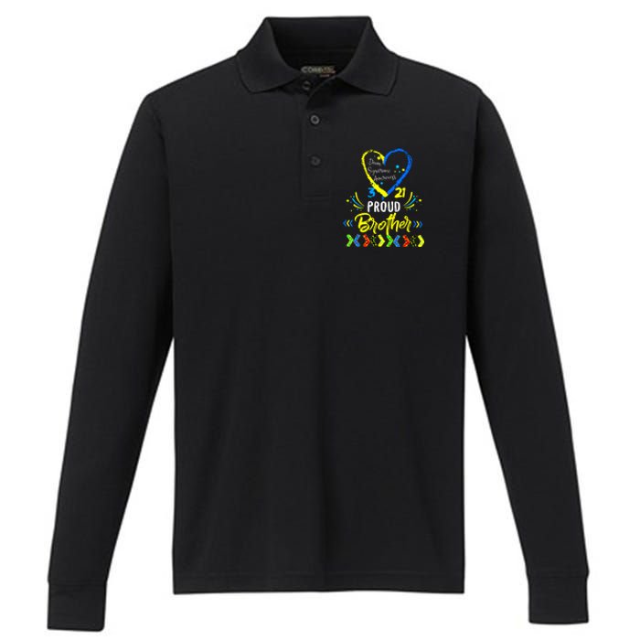 Proud Down Syndrome Brother Awareness Performance Long Sleeve Polo