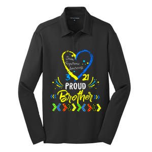 Proud Down Syndrome Brother Awareness Silk Touch Performance Long Sleeve Polo