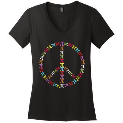 Pi Day Symbol Peace Sign funny Math Teacher Women's V-Neck T-Shirt