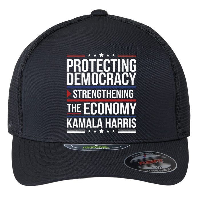 Protecting Democracy Strengthening The Economy Harris Flexfit Unipanel Trucker Cap