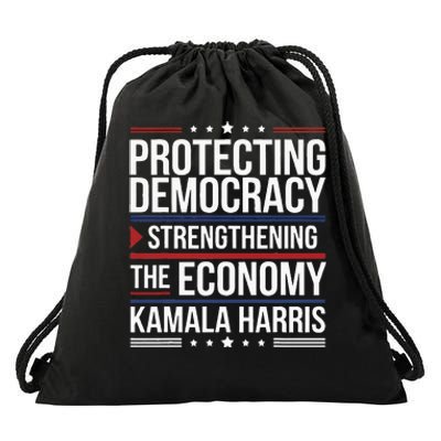 Protecting Democracy Strengthening The Economy Harris Drawstring Bag