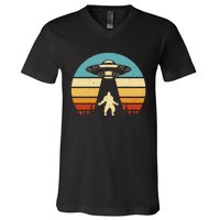 Paranormal Design Sasquatch Ufo V-Neck T-Shirt