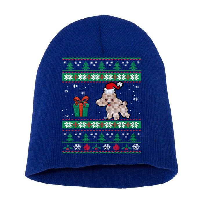 Poodle Dog Santa Hat Funny Dogs Lovers Christmas Xmas Gift Short Acrylic Beanie