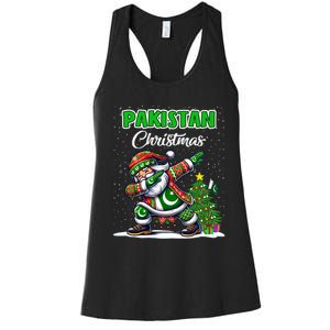 Pakistan Dabbing Santa Christmas Pakistan Flag Women's Racerback Tank