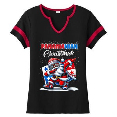 Panama Dabbing Santa Christmas Panama Flag Ladies Halftime Notch Neck Tee