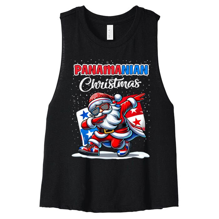 Panama Dabbing Santa Christmas Panama Flag Women's Racerback Cropped Tank