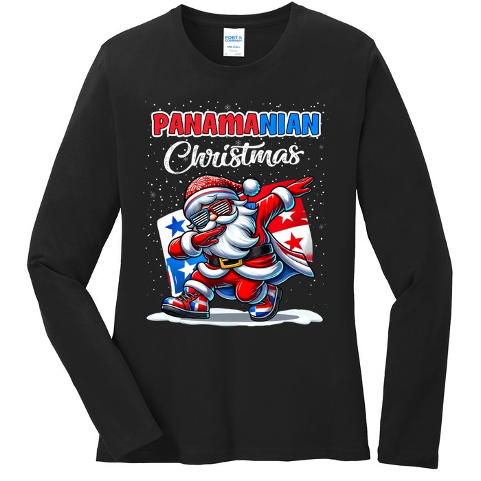 Panama Dabbing Santa Christmas Panama Flag Ladies Long Sleeve Shirt